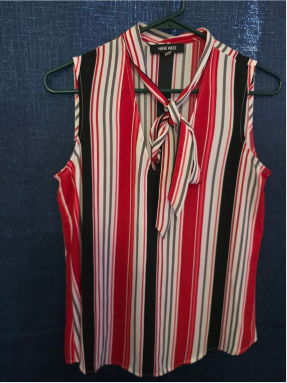 Women's Nine West Striped Sleeveless Blouse S Red Black White